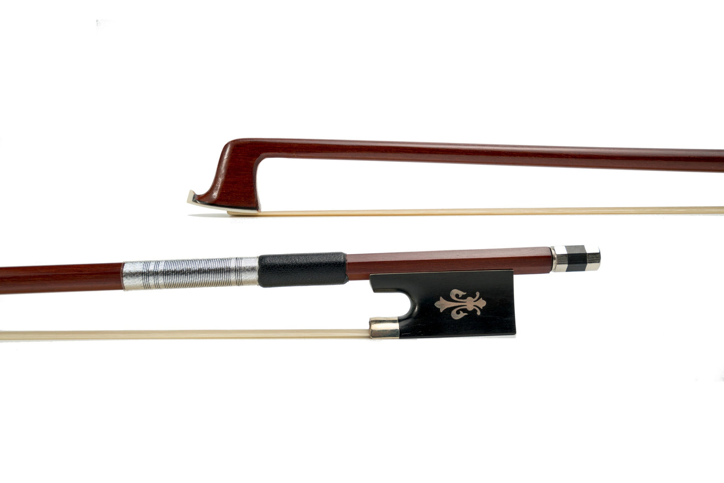 Advanced fleur-de-lys inlaid violin bow